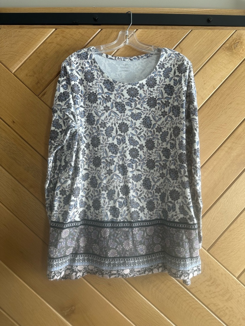 J Jill - Floral Print Long Sleeve Tunic - Blue and Cream
